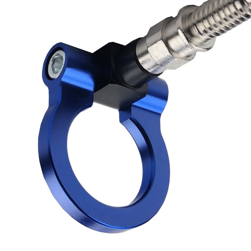 JGR Track Racing Style Tow Hook Towing Eye CNC Aluminum Screw On Front Rear Bumper Compatible with BMW 3 Series E36 E46 E90 E91 E92 E93 318 320 323 325 328 330 335 M3 1992 to 2012 Blue - Image 1